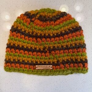 Handmade Chunky Knit Brown, Orange and Green Beanie